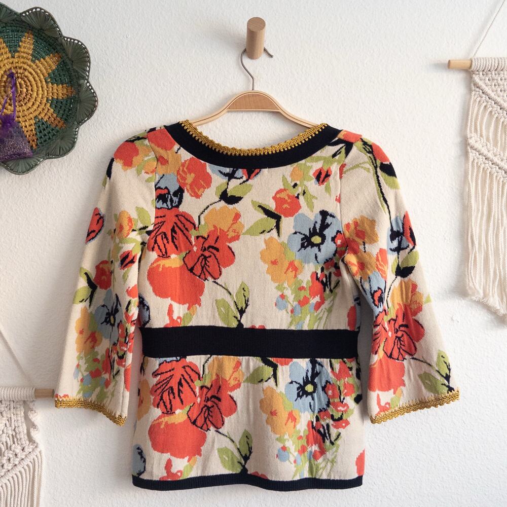 Lia Molly New Orleans Anthropologie Floral Cardigan Sweater Size Small - Picture 2 of 5